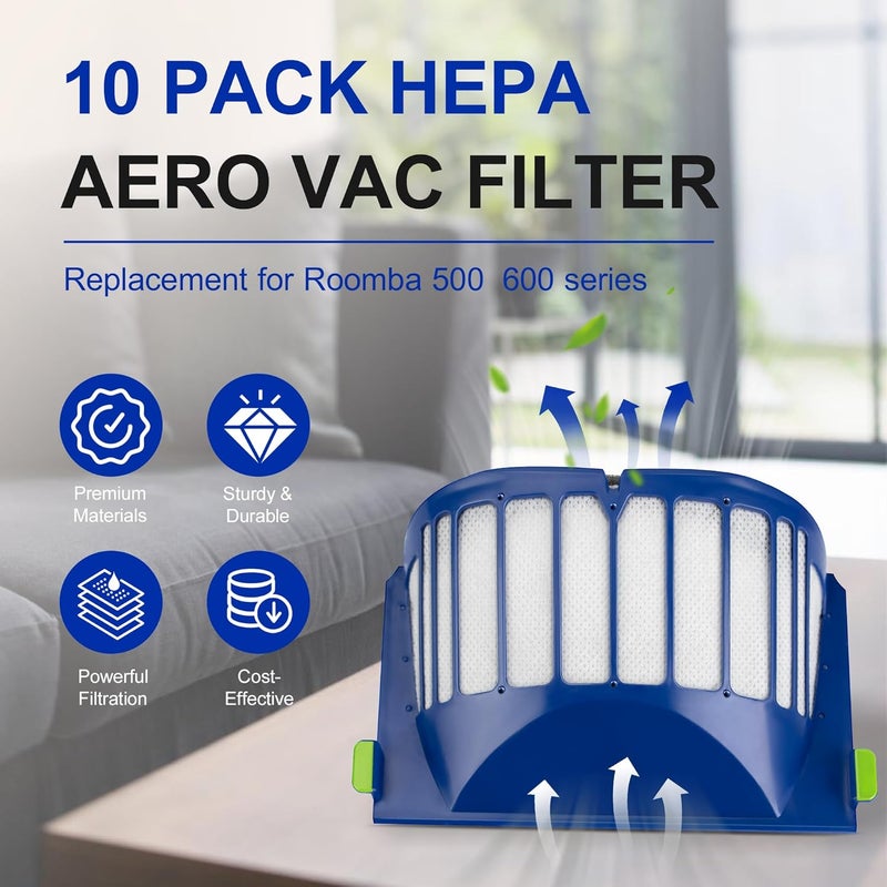 Funmit Aero Vac Filter Replacement parts for Roomba 500 & 600 Series 536 550 595 614 618 620 630 635 645 650 655 660 665 671 675 677 680 690 694 695 Vacuum Cleaner, 10 Pack - Image 2